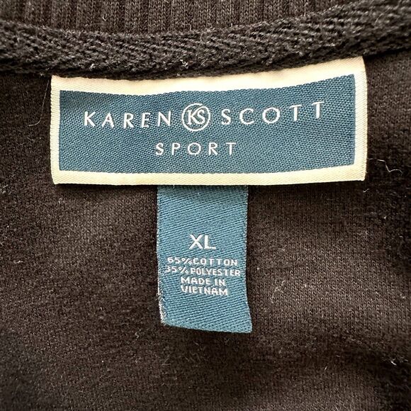 Karen Scott Sport XL Black Cardigan Button Textured Knit Cotton Blend Classic - Picture 7 of 7